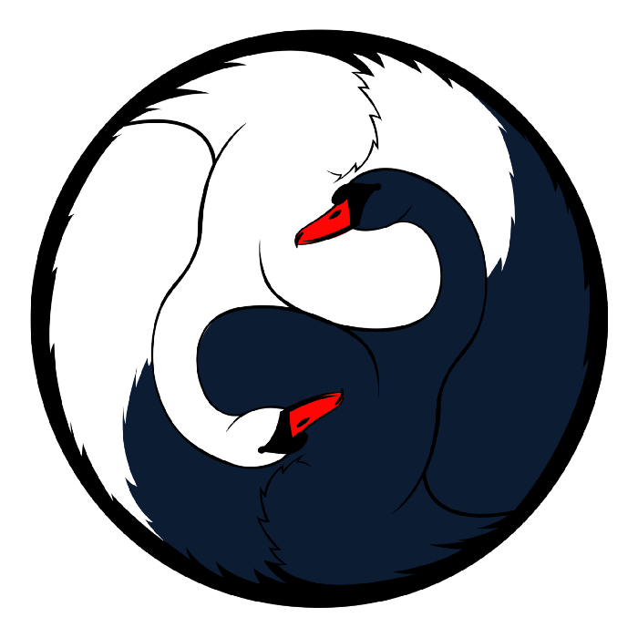 Logo for TechStoa. A yin-yang symbol made with a white swan and a black swan.